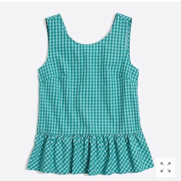 J Crew Printed Bow Back Peplum Tank Top Gingham Blue Green Size L NEW - Picture 9 of 9